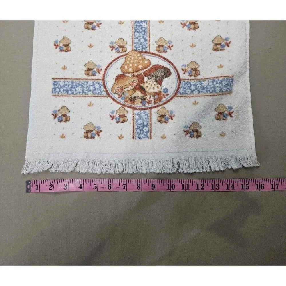 Vintage Mushrooms Hand Dish Kitchen Towel With Fringe Made In USA